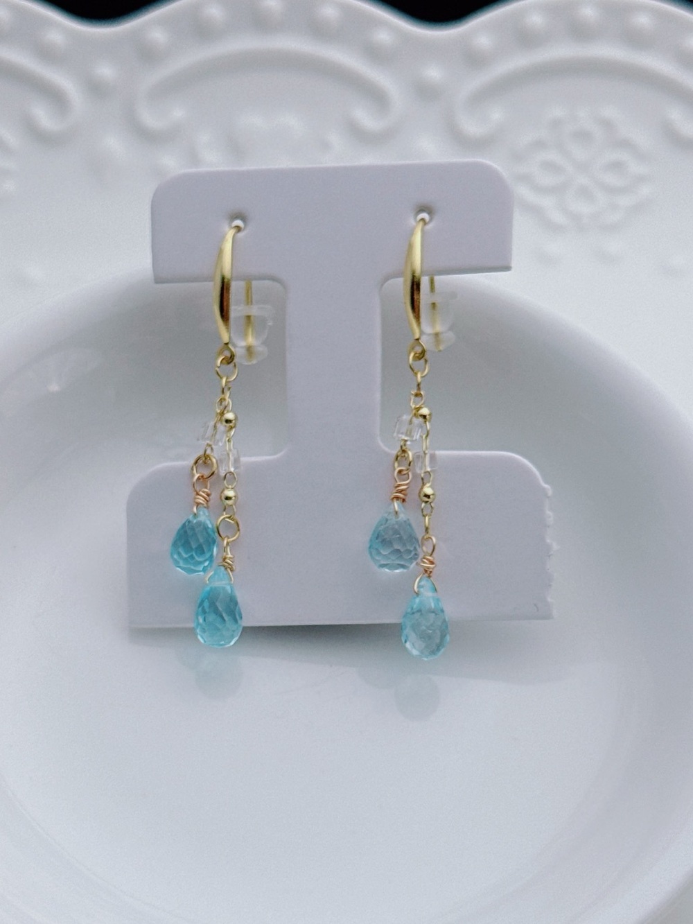 26E526 Handmade High Quality Faceted Blue Topaz S925 Hooks Dangling Earring